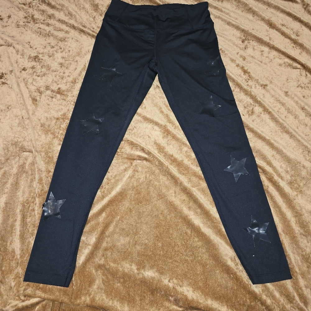 Calvin Klein Black Star Print Leggings Size M . FLAWED